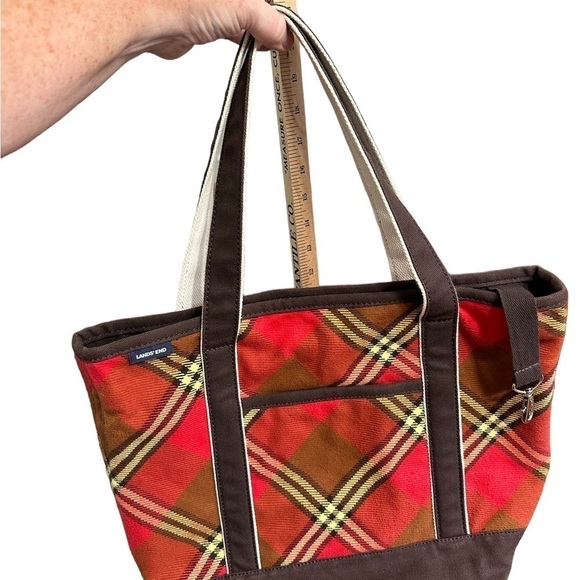 Lands End Tote Bag Red Brown Retired‎ Pattern Very Good Condition Pockets - Picture 11 of 13